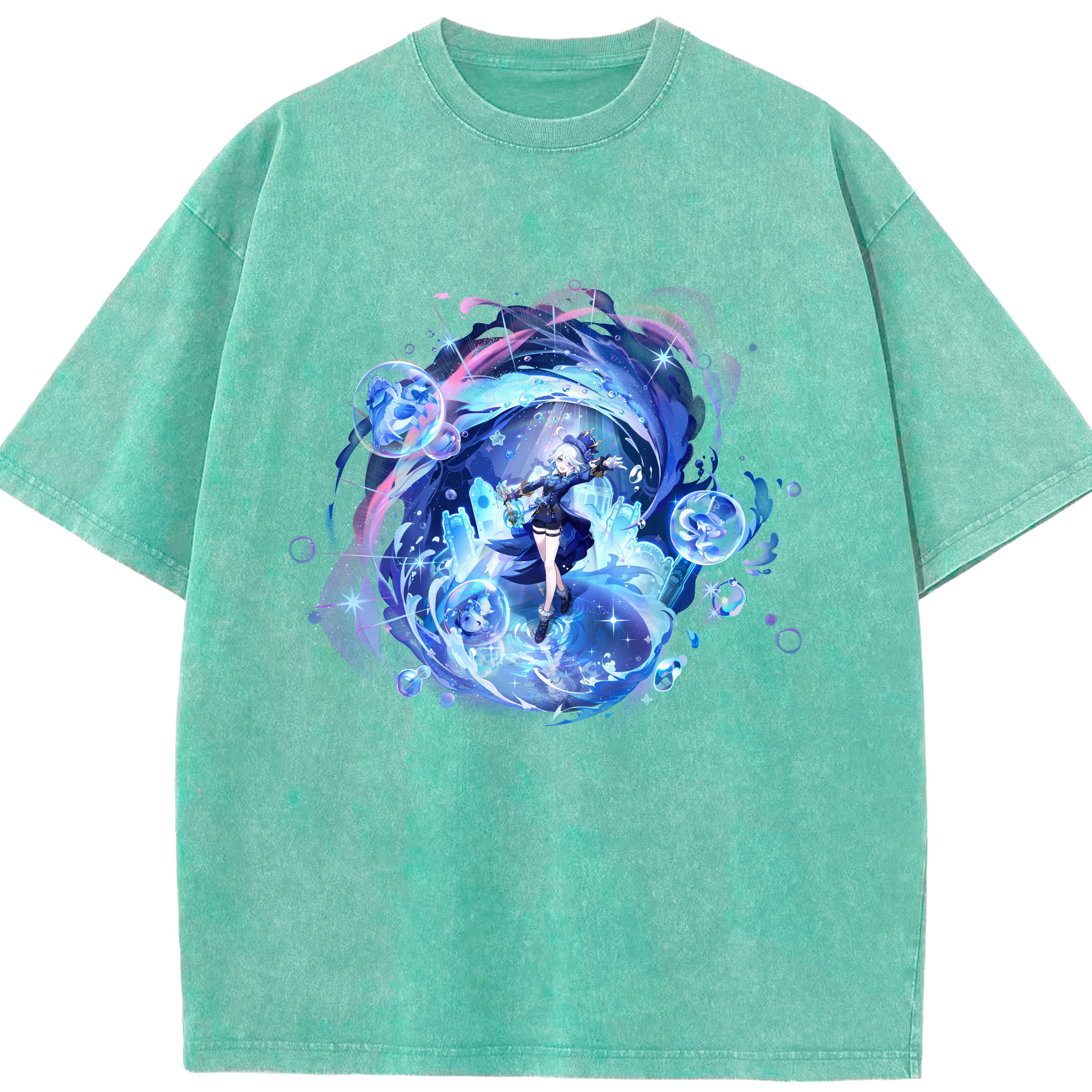 げんし神 フリーナ genshin Furina 綿100% ヴィンテージ風 半袖Tシャツ（フロントプリント）